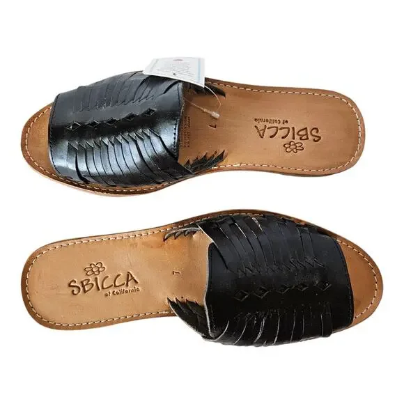 SBICCA Women's 7 Lawrin Woven Huarache Slide Sandal Black Leather Flats NEW - Picture 2 of 9